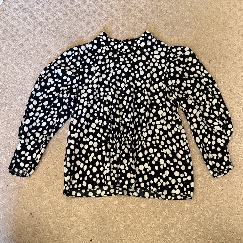 Zara Black and White Polka Dot Long Sleeve Blouse